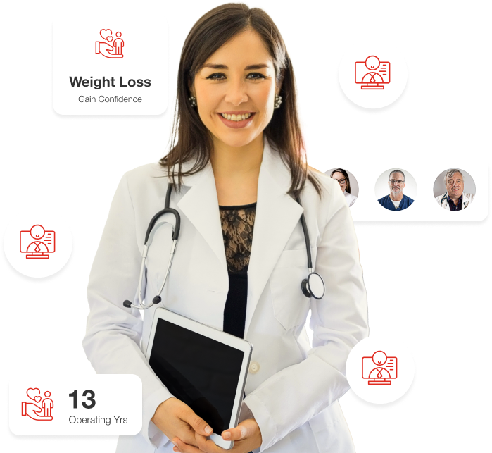 picture of doctor surrounded by various icons